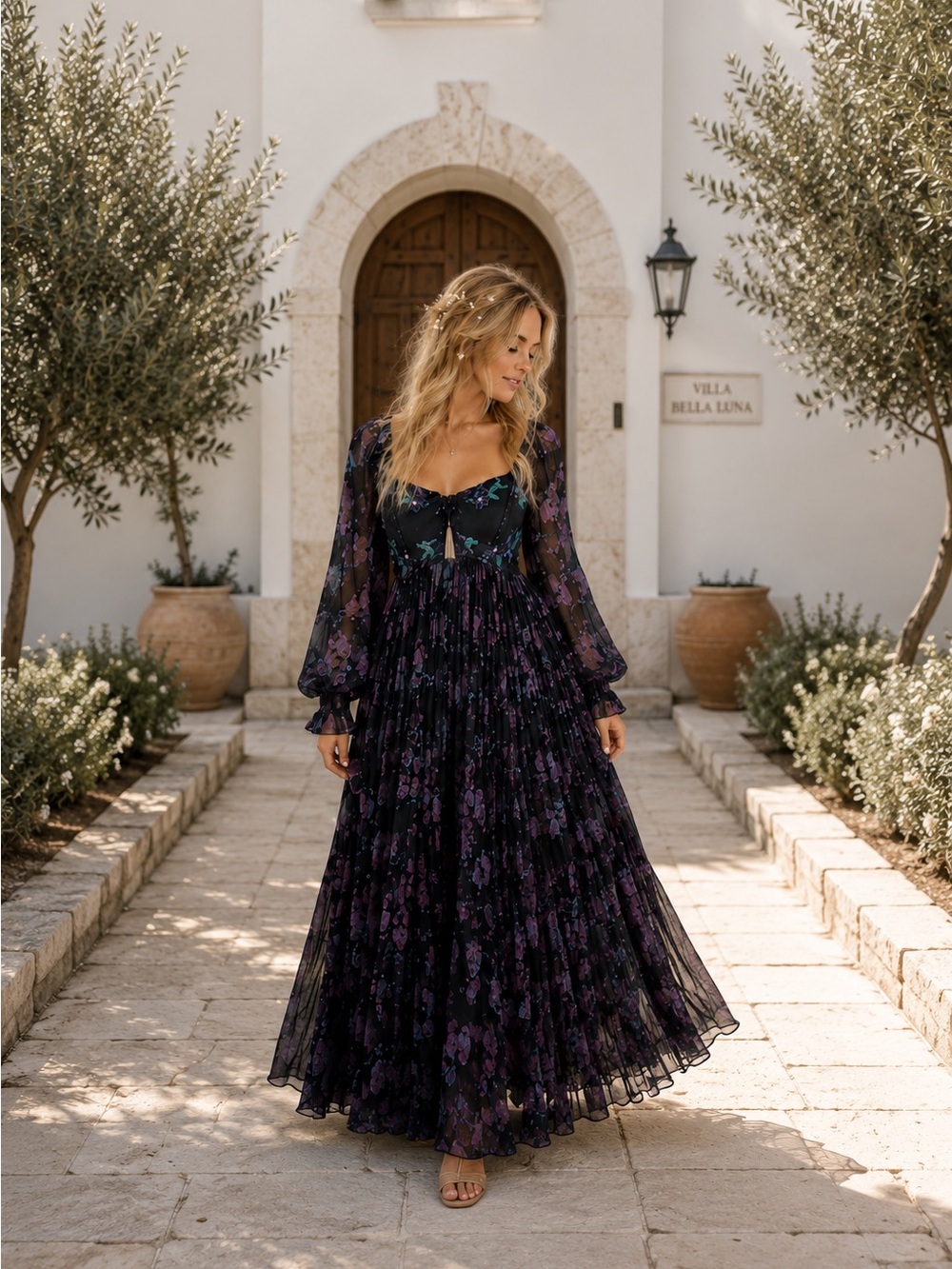 Free People Twilight Combo Embroidered Long Sleeve Maxi Dress Size S